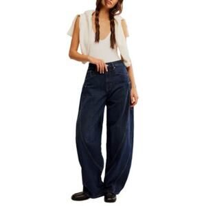 Free People Women's Sugar & Spice Cotton Wide Leg Jeans in Spooky Blue Denim